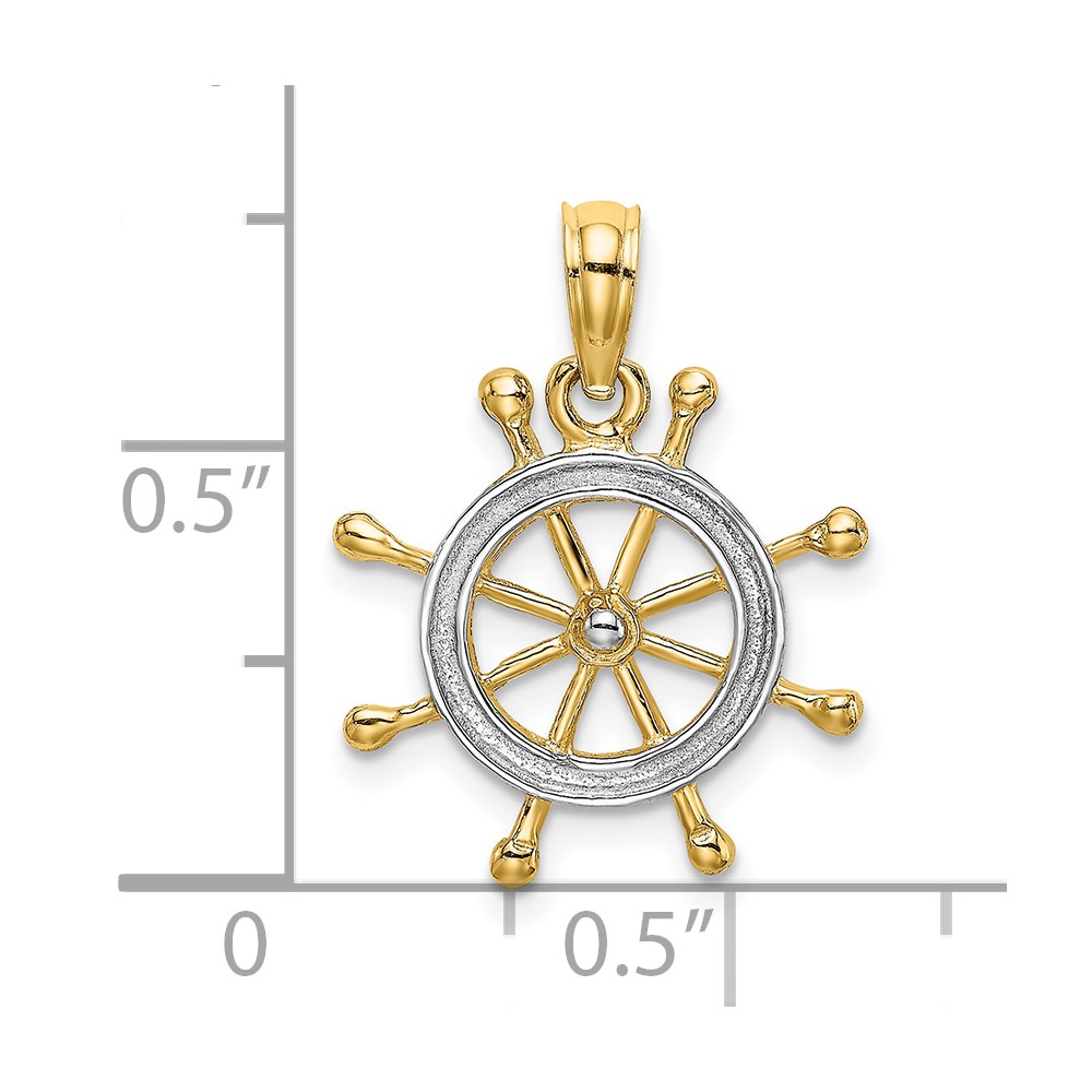 10K w/ Rhodium Ships Wheel Pendant (10K9214)