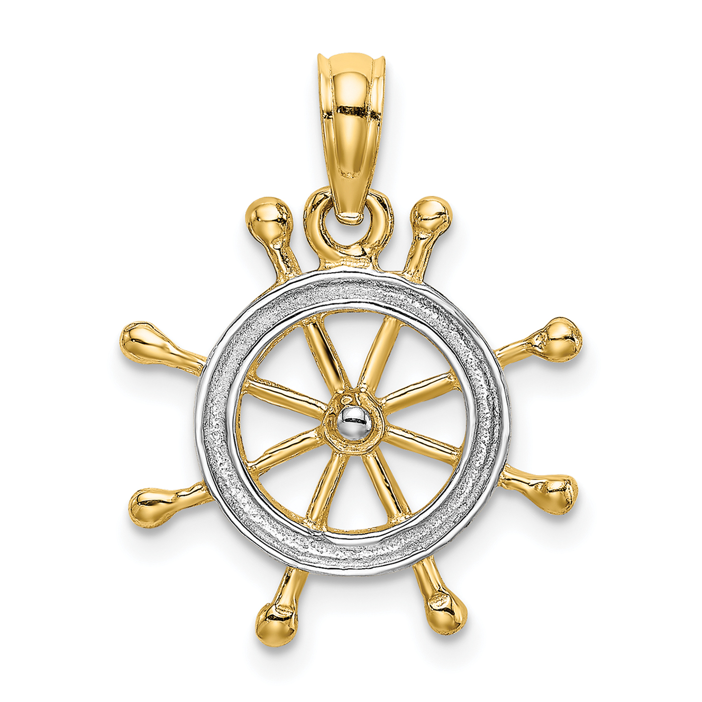 10K w/ Rhodium Ships Wheel Pendant (10K9214)