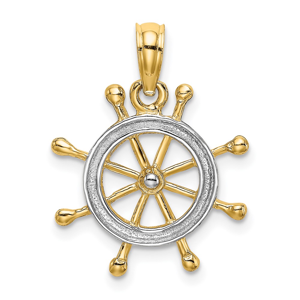 10K w/ Rhodium Ships Wheel Pendant (10K9214)