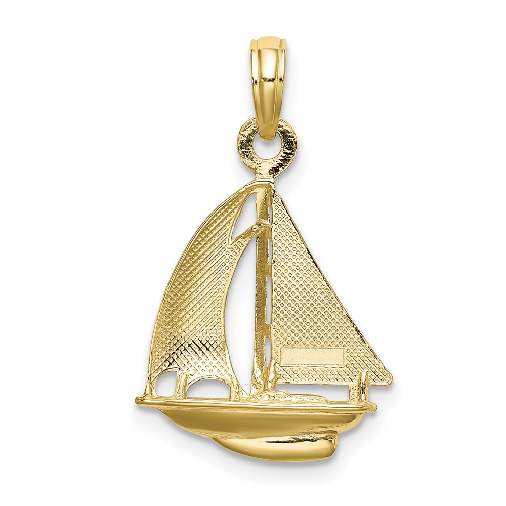10K w/ Rhodium 3-D Polished Sailboat Charm (10K9221)