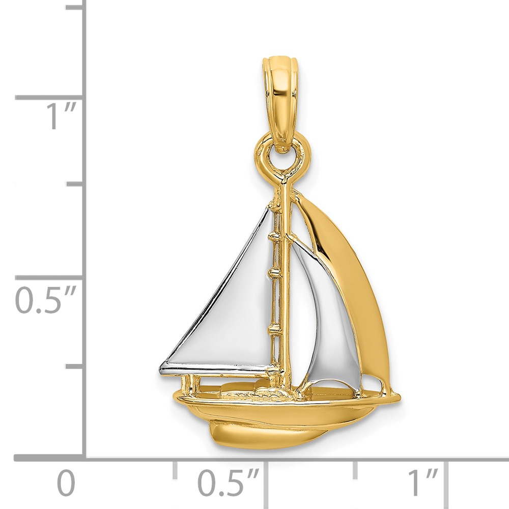 10K w/ Rhodium 3-D Polished Sailboat Charm (10K9221)