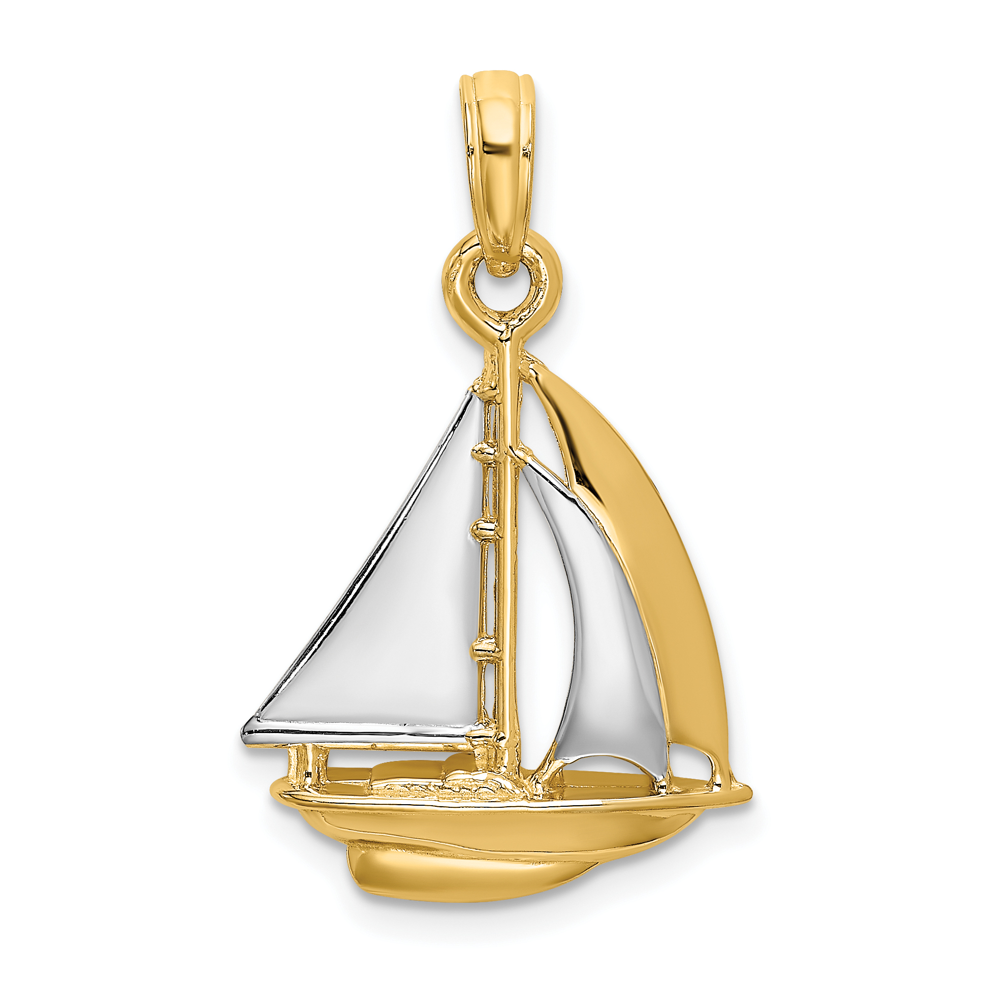 10K w/ Rhodium 3-D Polished Sailboat Charm (10K9221)