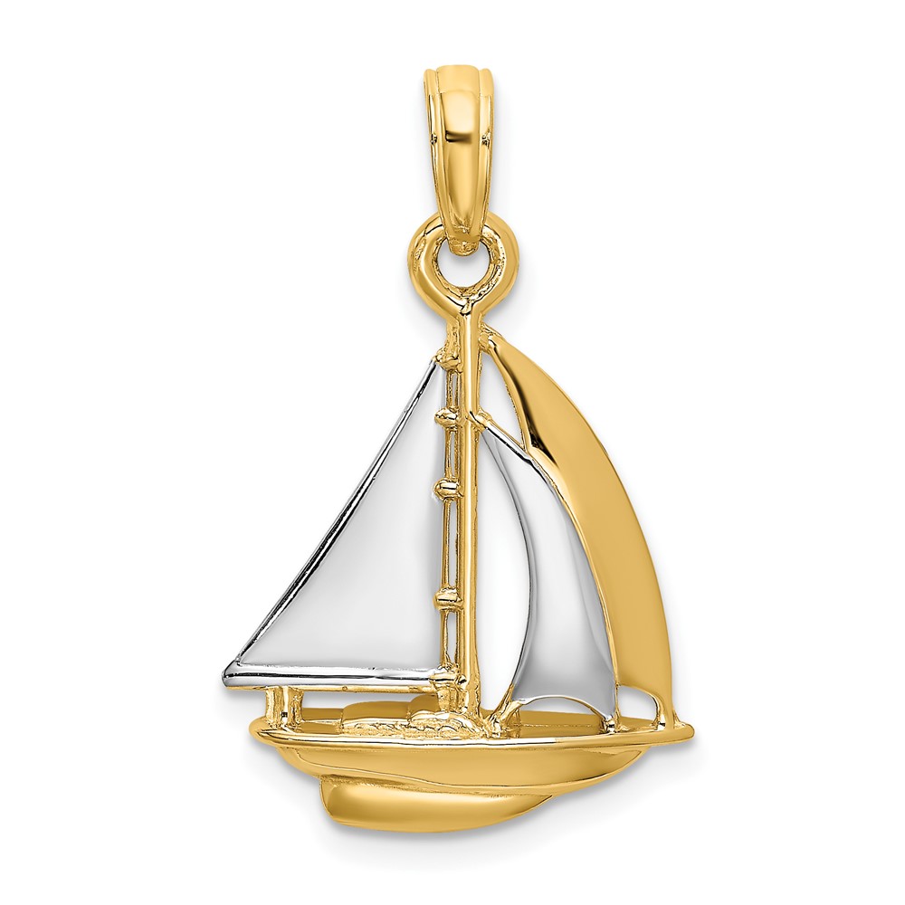 10K w/ Rhodium 3-D Polished Sailboat Charm (10K9221)