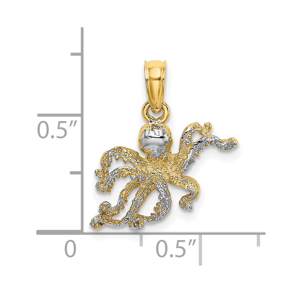 10K W/ Rhodium 2-D and Textured Octopus Charm (10K9222)
