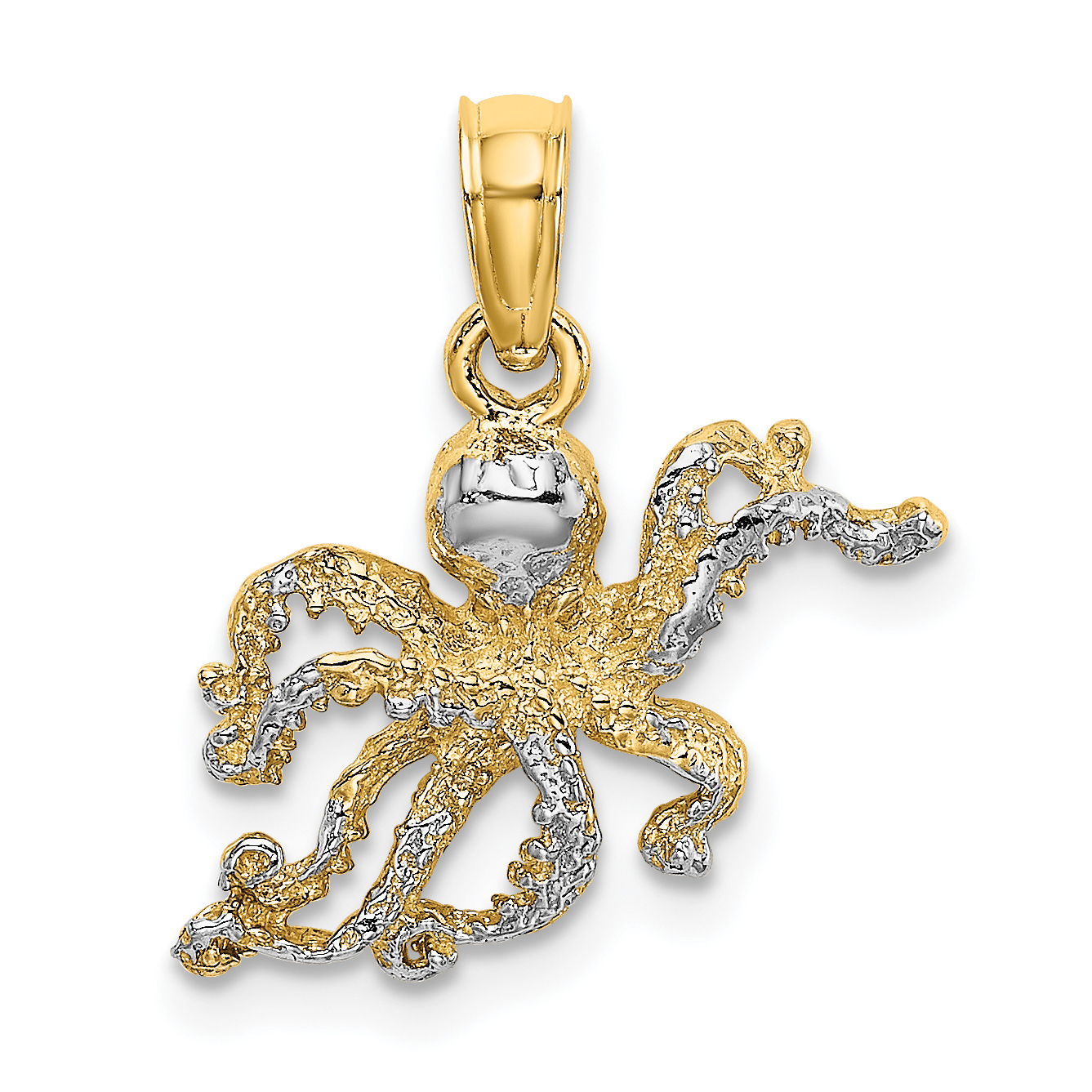 10K W/ Rhodium 2-D and Textured Octopus Charm (10K9222)