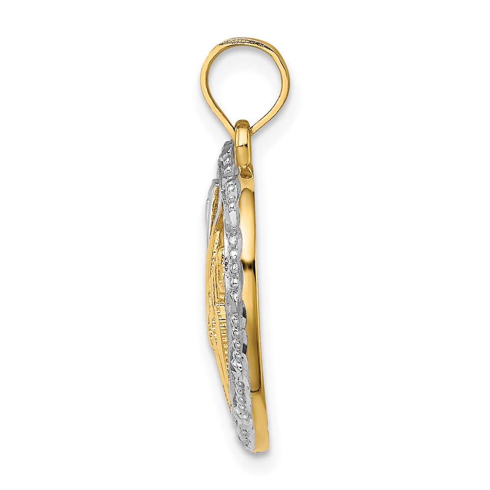 10k w/Rhodium Bead Trim #1 MOM In Heart Charm (10K9234)