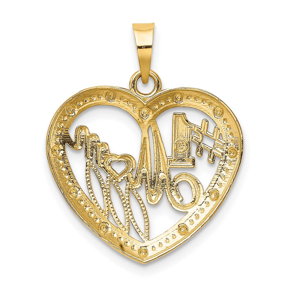 10k w/Rhodium Bead Trim #1 MOM In Heart Charm (10K9234)