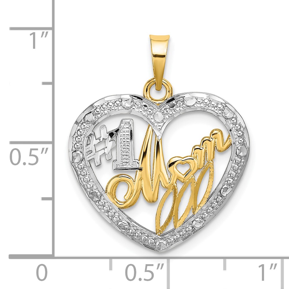 10k w/Rhodium Bead Trim #1 MOM In Heart Charm (10K9234)