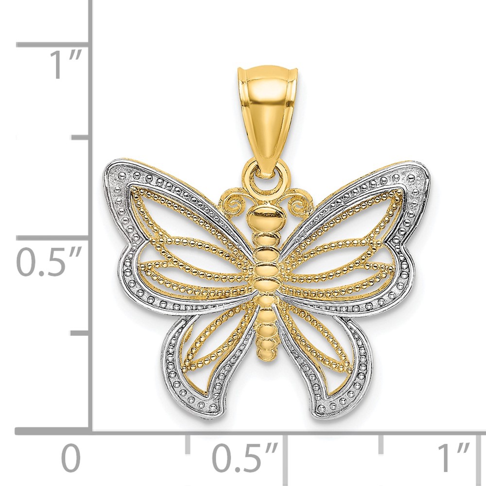 10K w/Rhodium Butterfly W/ White Beaded Wings Charm (10K9237)