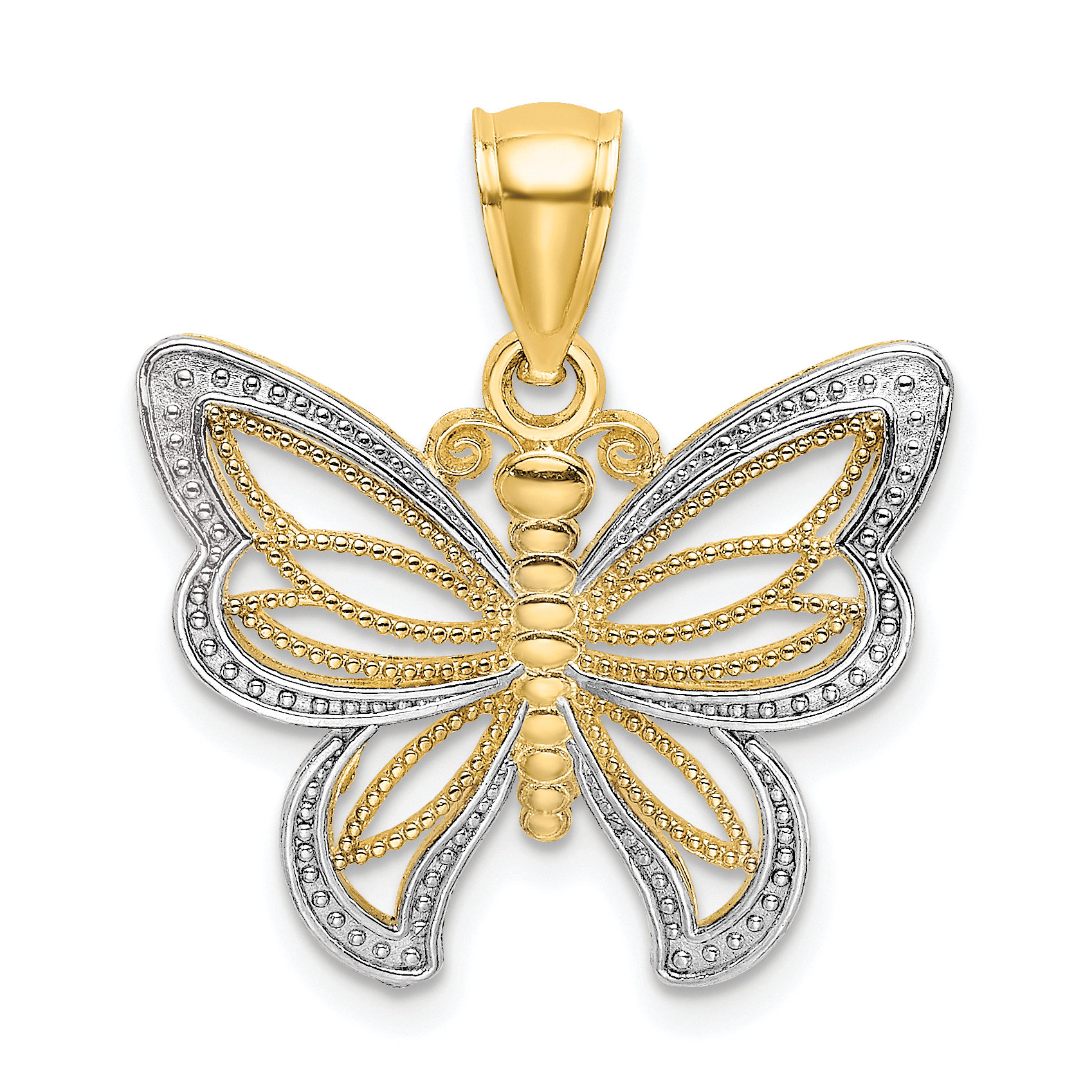 10K w/Rhodium Butterfly W/ White Beaded Wings Charm (10K9237)