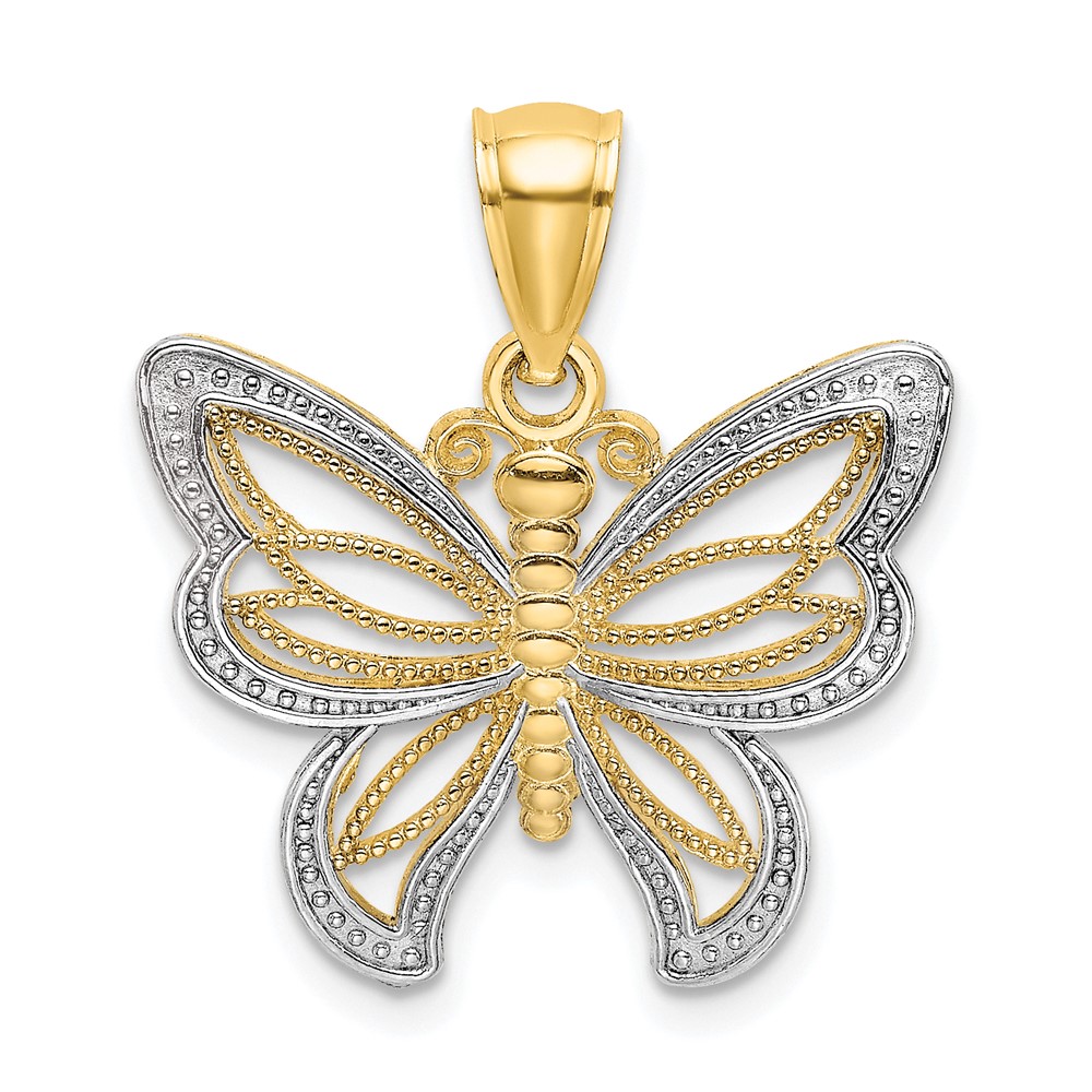 10K w/Rhodium Butterfly W/ White Beaded Wings Charm (10K9237)