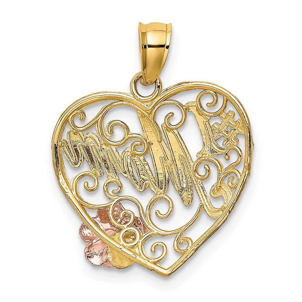 10k Two-tone w/White Rhodium #1 MOM Heart Charm (10K9250)