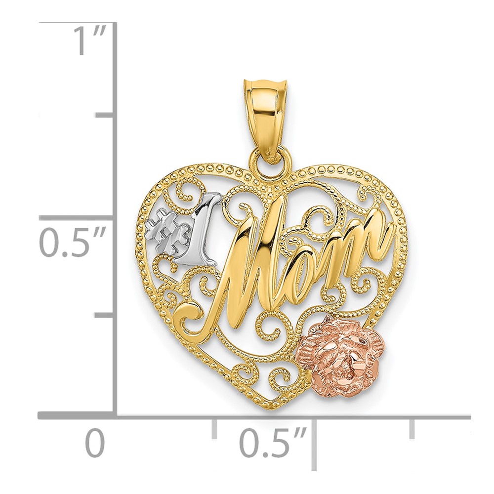 10k Two-tone w/White Rhodium #1 MOM Heart Charm (10K9250)