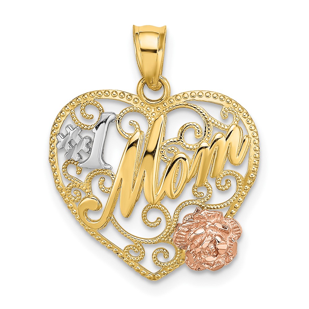10k Two-tone w/White Rhodium #1 MOM Heart Charm (10K9250)