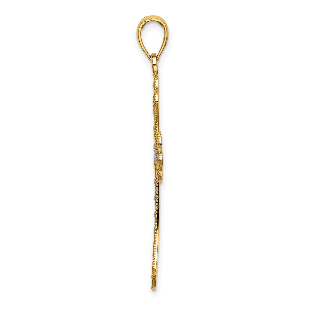 10K W/ Rhodium Scalloped Edges Cross Charm (10K9274)