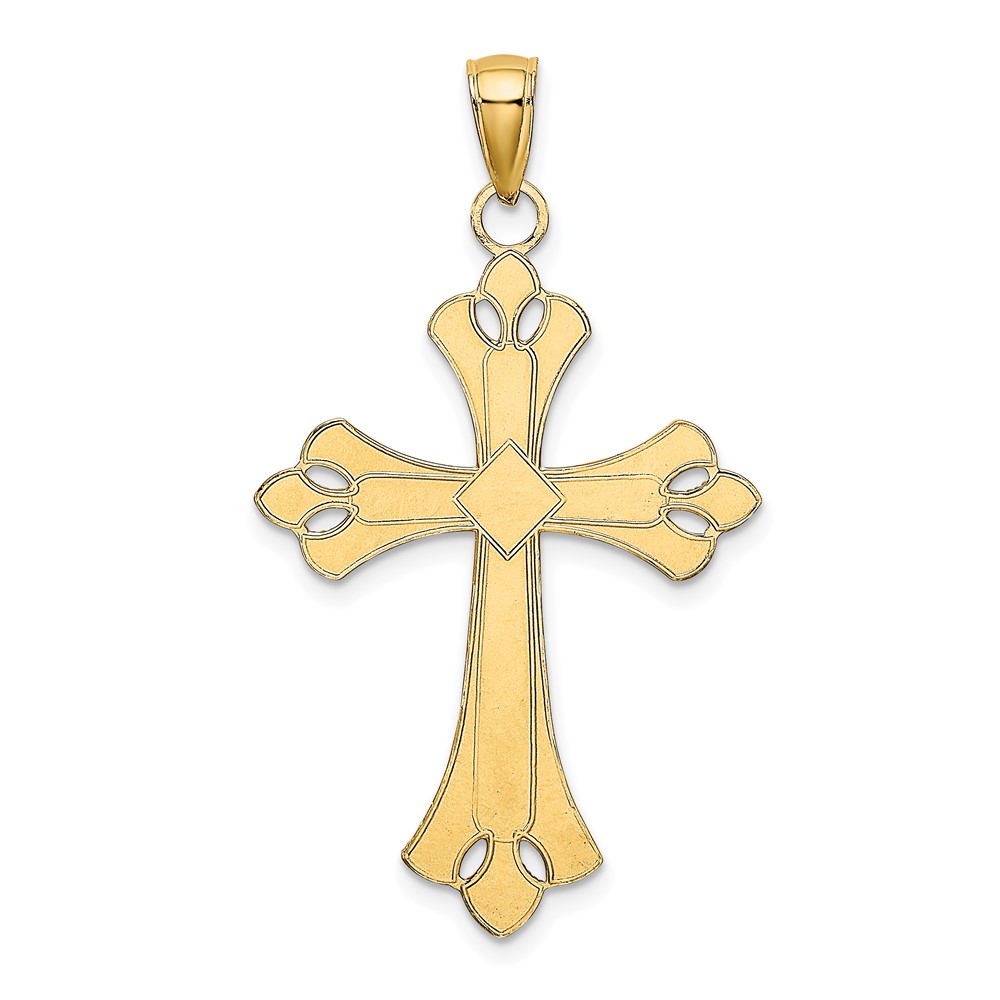 10K W/ Rhodium Scalloped Edges Cross Charm (10K9274)