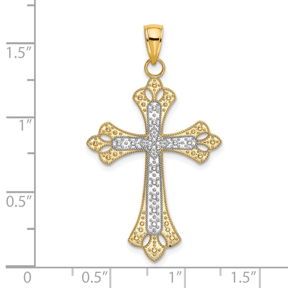 10K W/ Rhodium Scalloped Edges Cross Charm (10K9274)