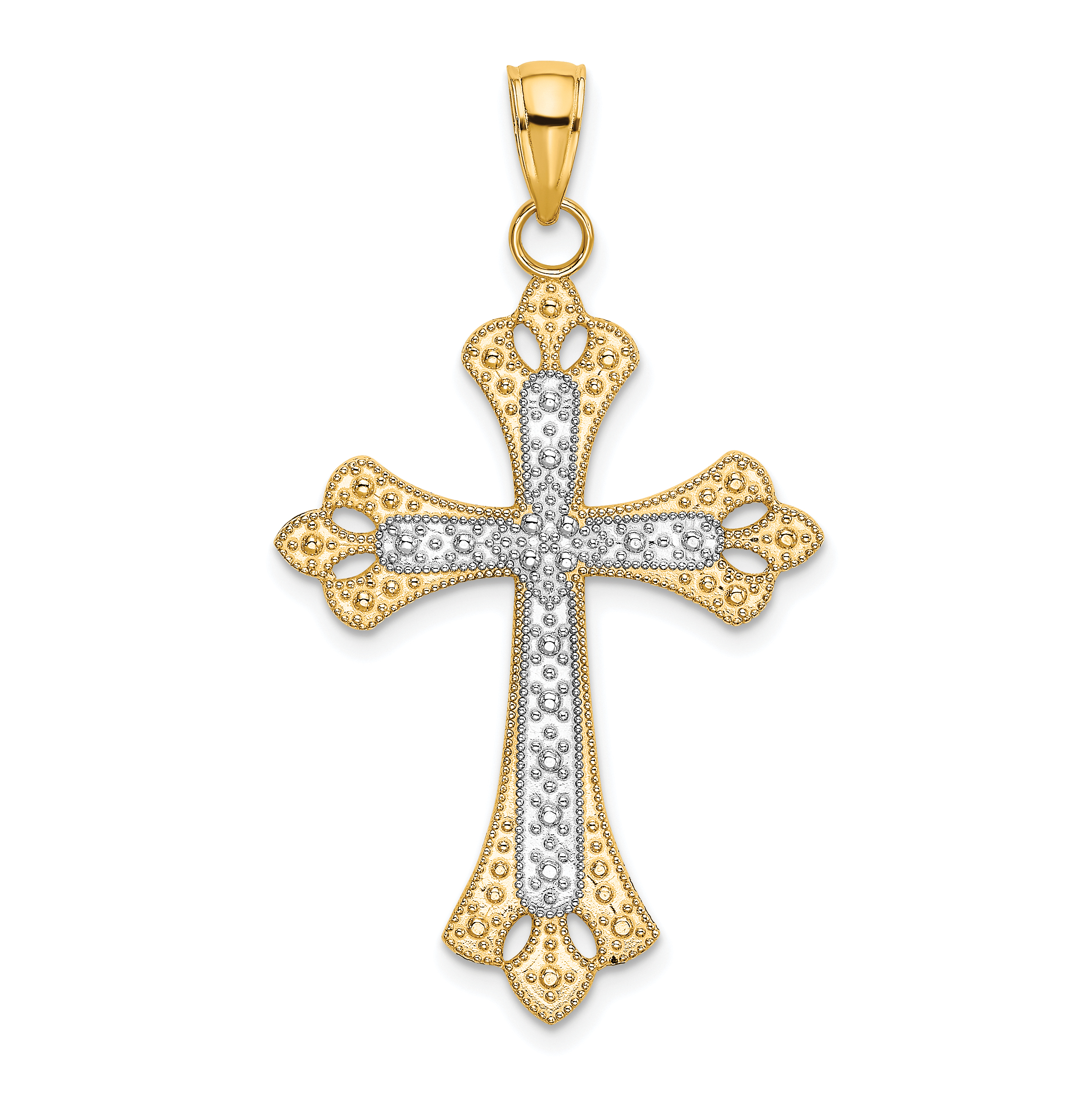 10K W/ Rhodium Scalloped Edges Cross Charm (10K9274)