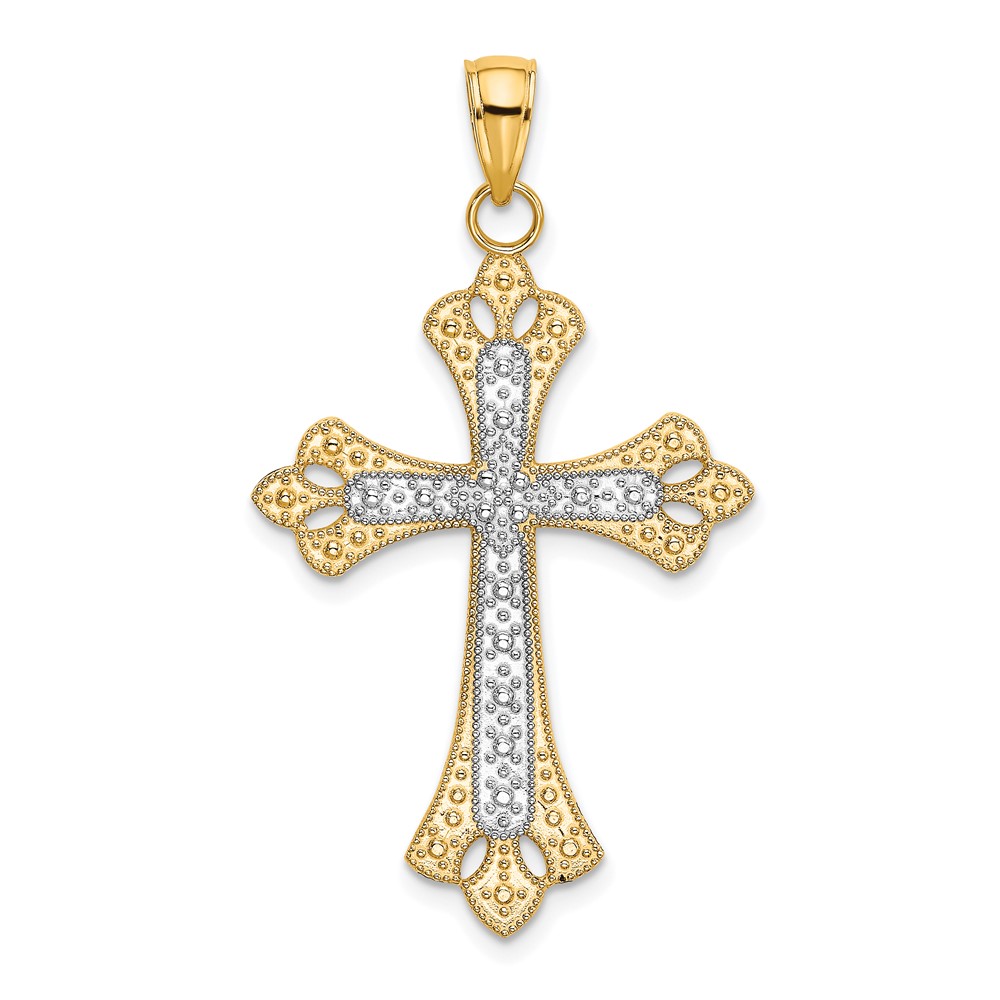 10K W/ Rhodium Scalloped Edges Cross Charm (10K9274)