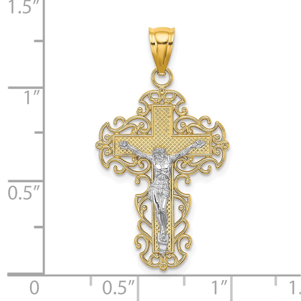 10K Two-Tone w/Lace Trim Crucifix Charm (10K9286)