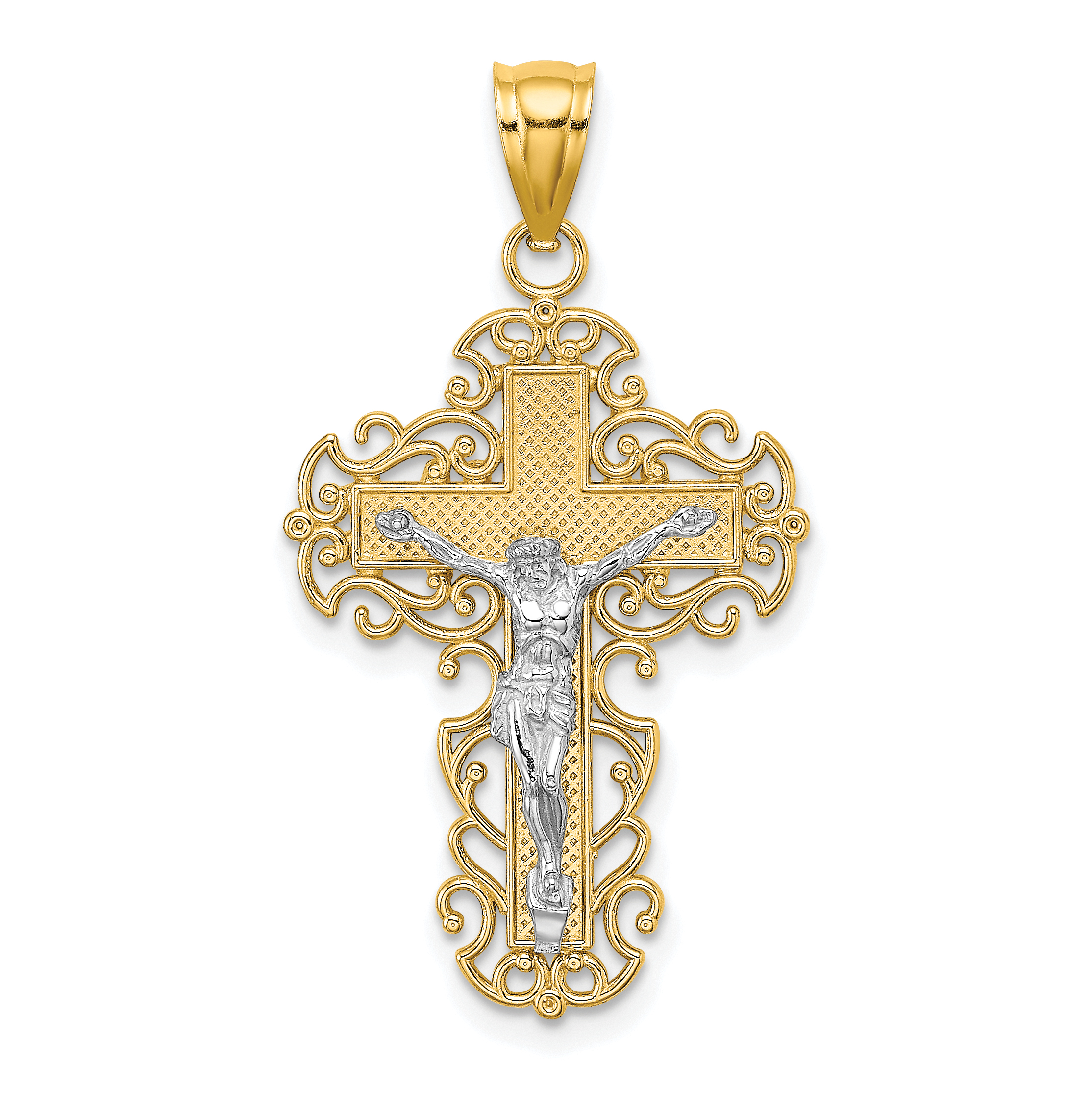10K Two-Tone w/Lace Trim Crucifix Charm (10K9286)