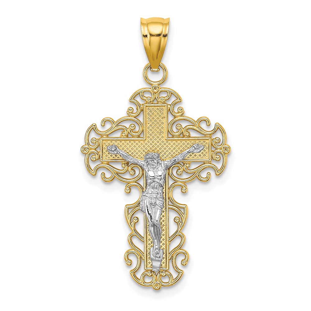 10K Two-Tone w/Lace Trim Crucifix Charm (10K9286)