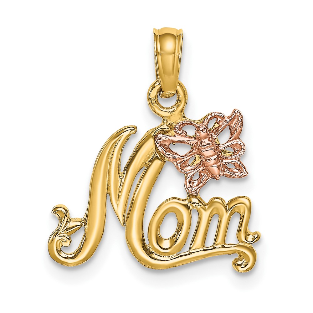 10K Two-Tone MOM W/ Butterfly Charm (10K9293)