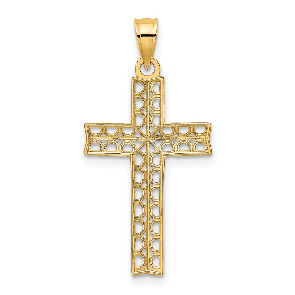 10K w/ Rhodium D/C Filigree Cross Pendant (10K9302)