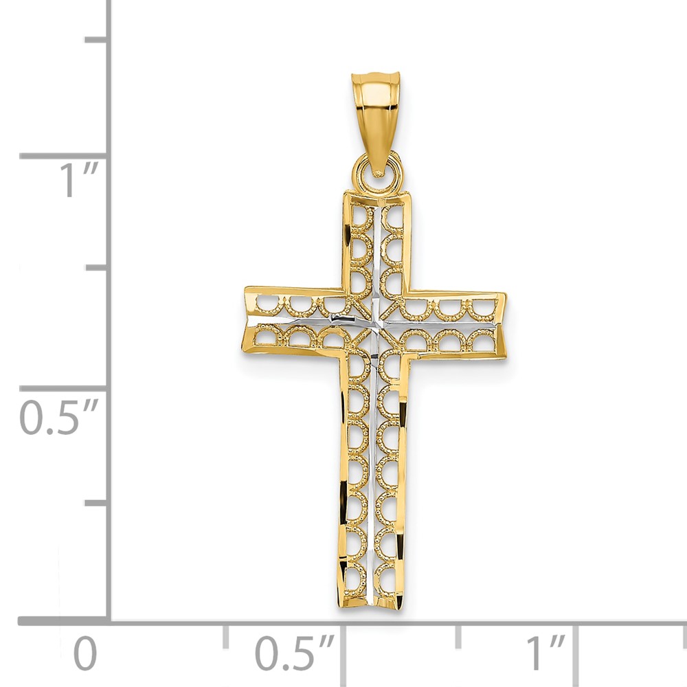 10K w/ Rhodium D/C Filigree Cross Pendant (10K9302)