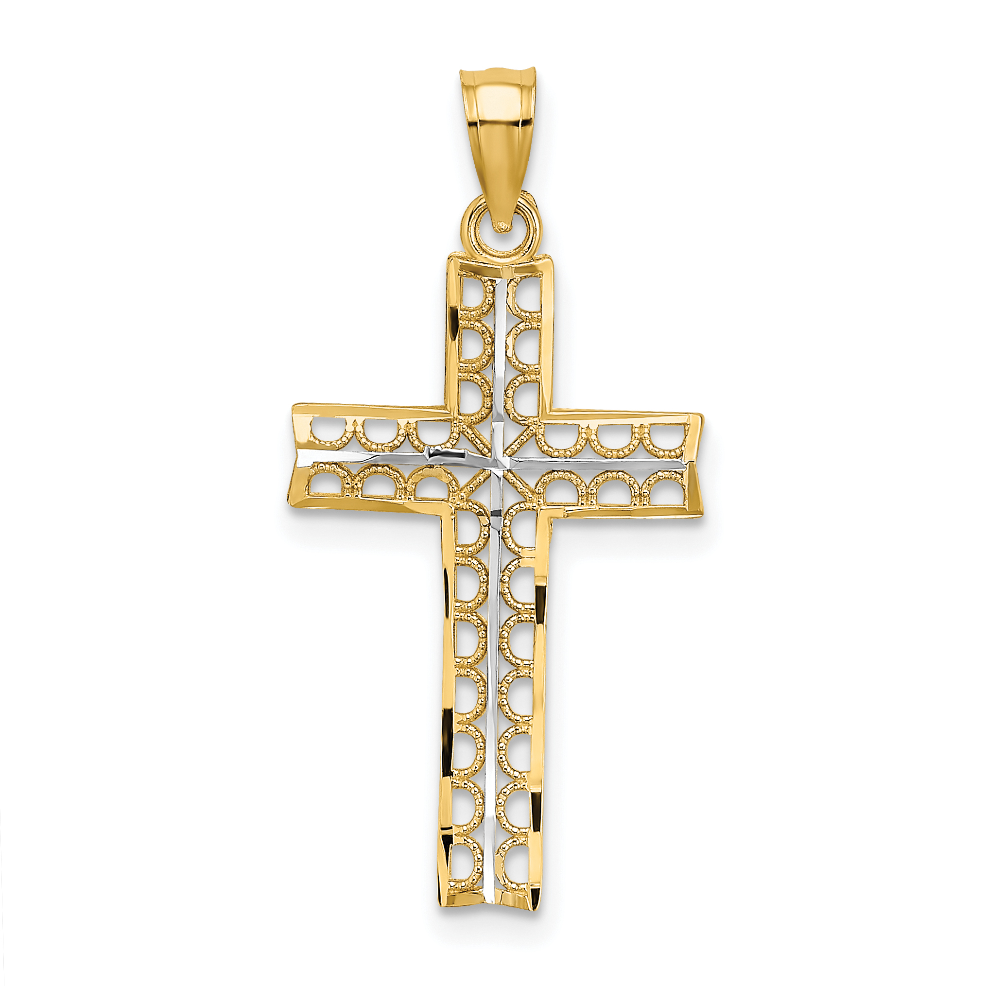 10K w/ Rhodium D/C Filigree Cross Pendant (10K9302)