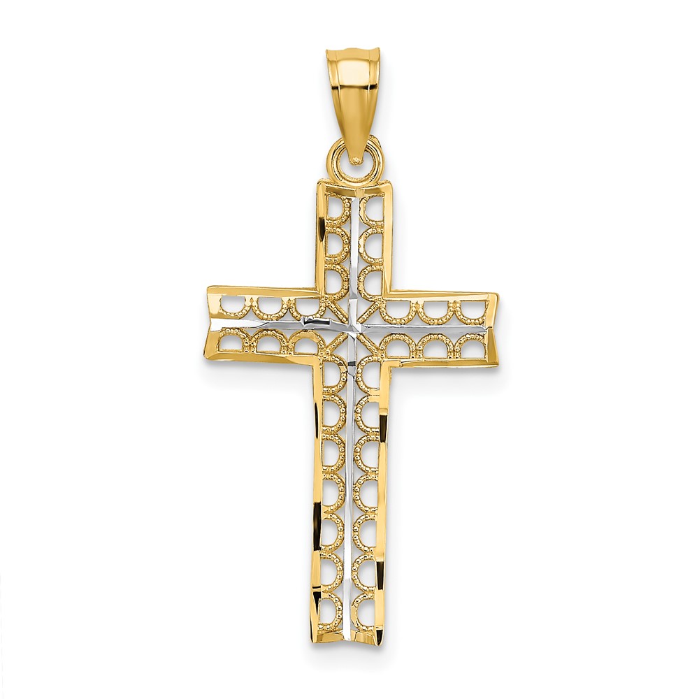 10K w/ Rhodium D/C Filigree Cross Pendant (10K9302)