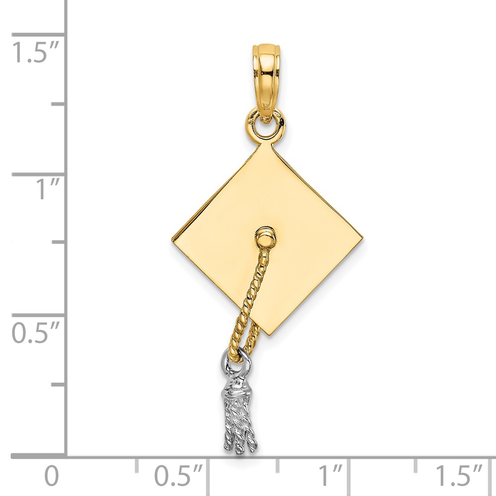 10k w/Rhodium 3-D Graduation Cap Moveable Tassle Charm (10K9312)