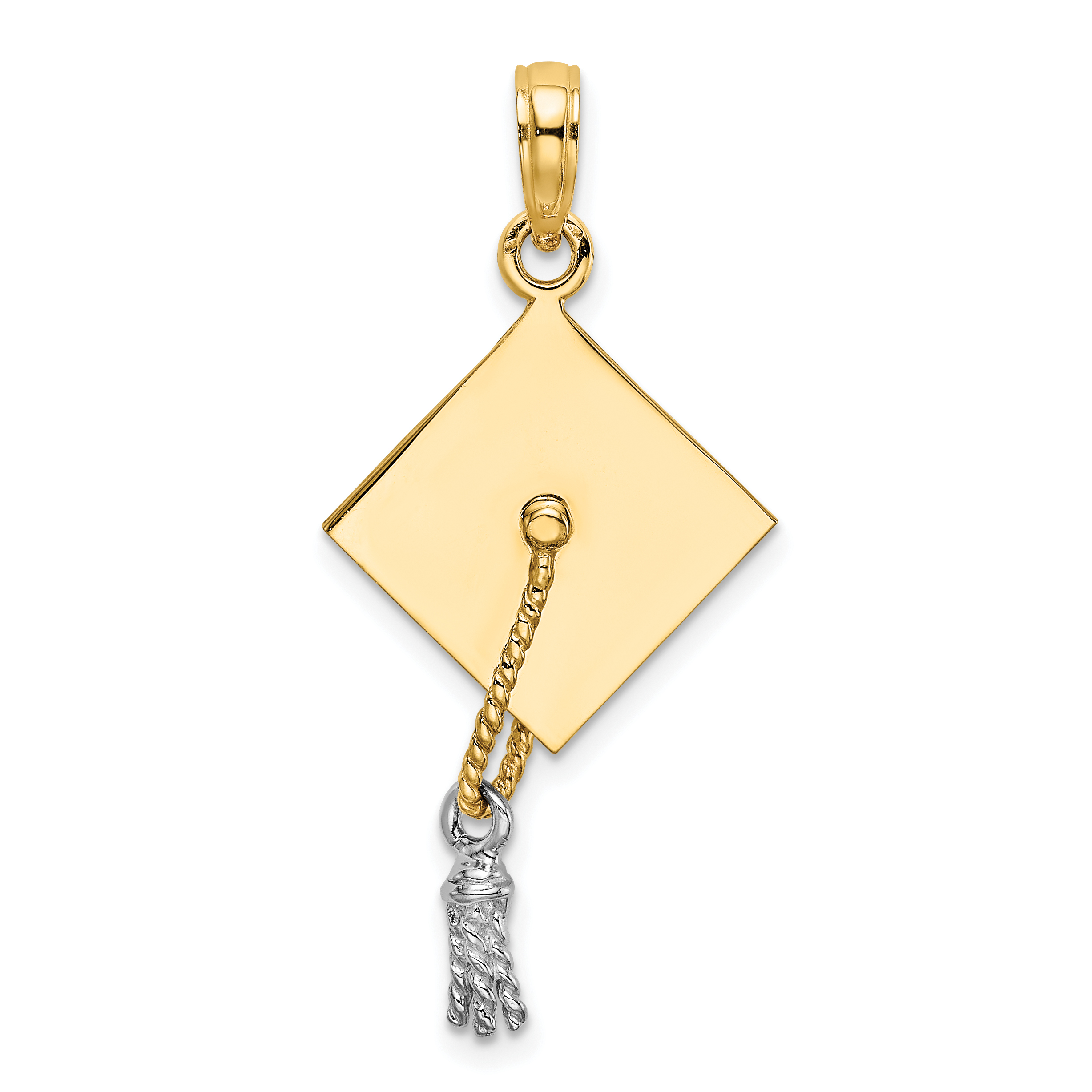 10k w/Rhodium 3-D Graduation Cap Moveable Tassle Charm (10K9312)