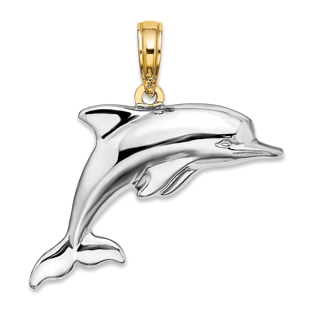 10k w/Rhodium 3-D Reversible Puffed Dolphin Charm (10K9322)