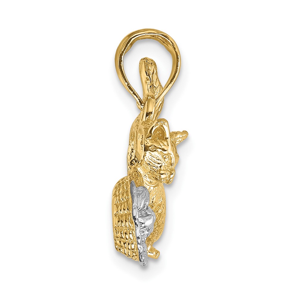 10K w/Rhodium Cat Playing W/Yarn In Basket Charm (10K9324)