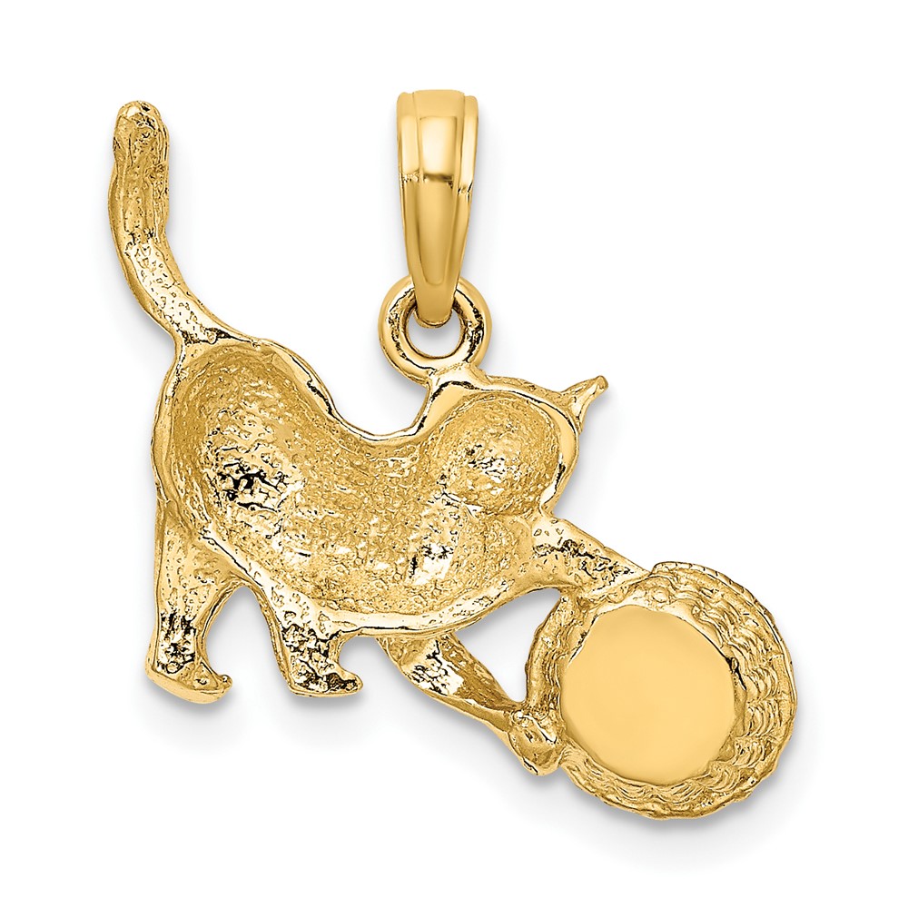 10K w/Rhodium Cat Playing W/Yarn In Basket Charm (10K9324)