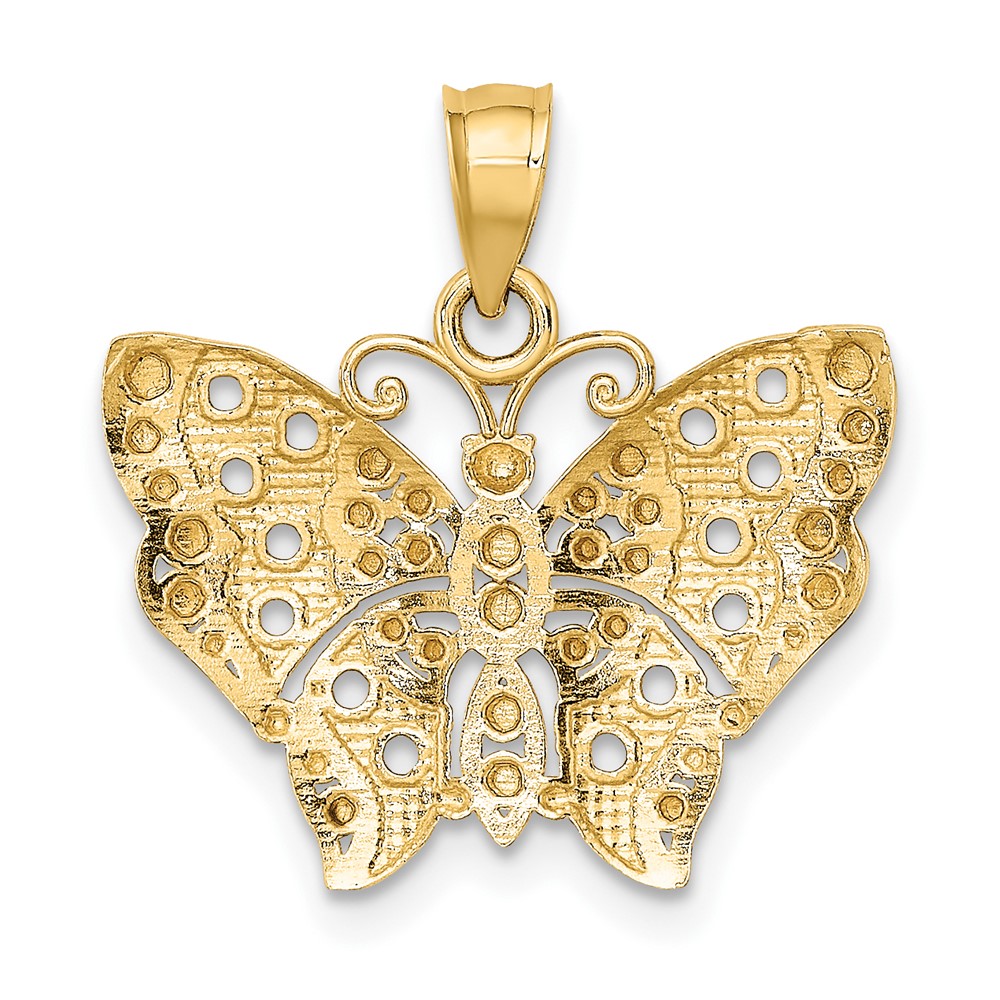 10k w/Rhodium Butterfly w/White Edge and Cut-out Wings (10K9336)