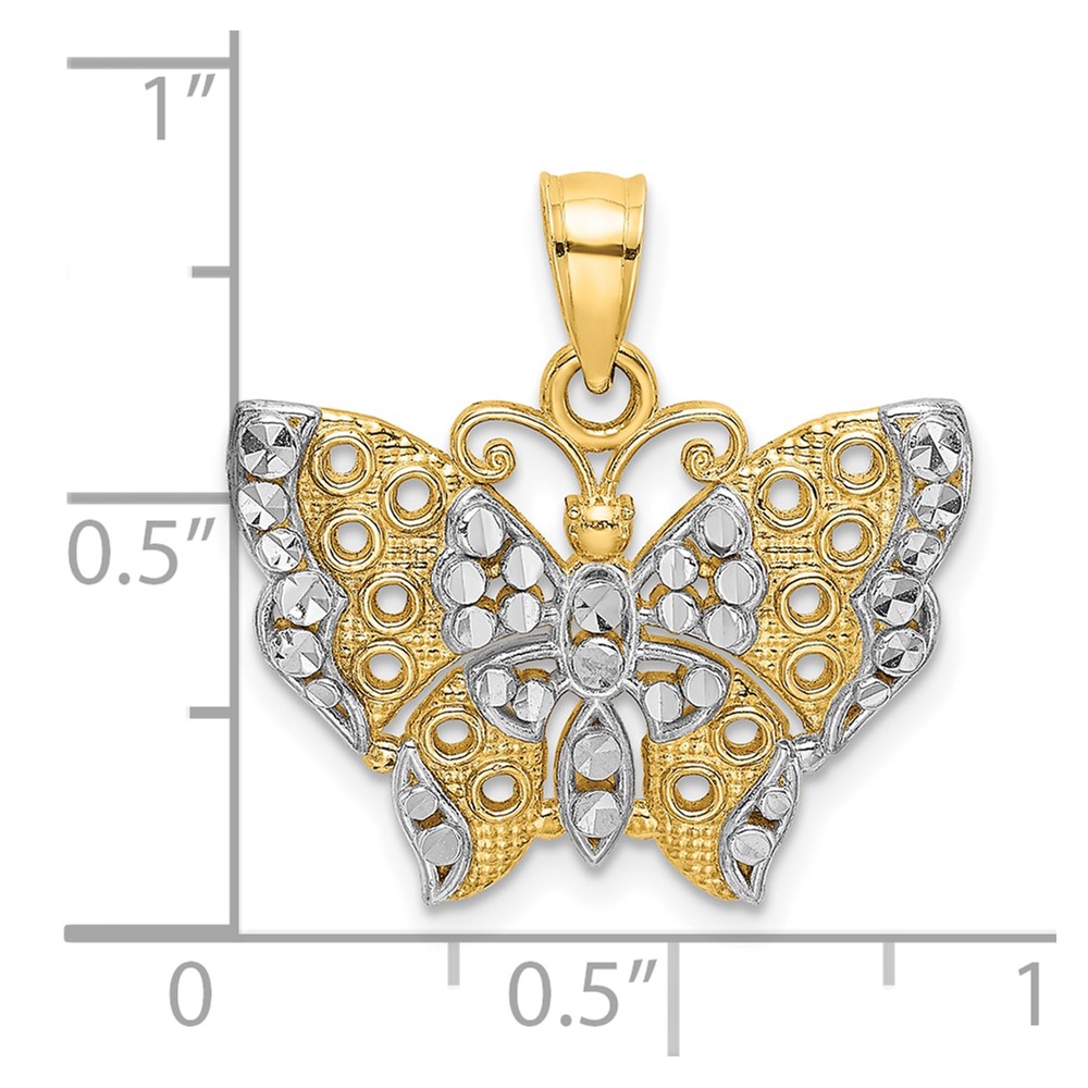 10k w/Rhodium Butterfly w/White Edge and Cut-out Wings (10K9336)