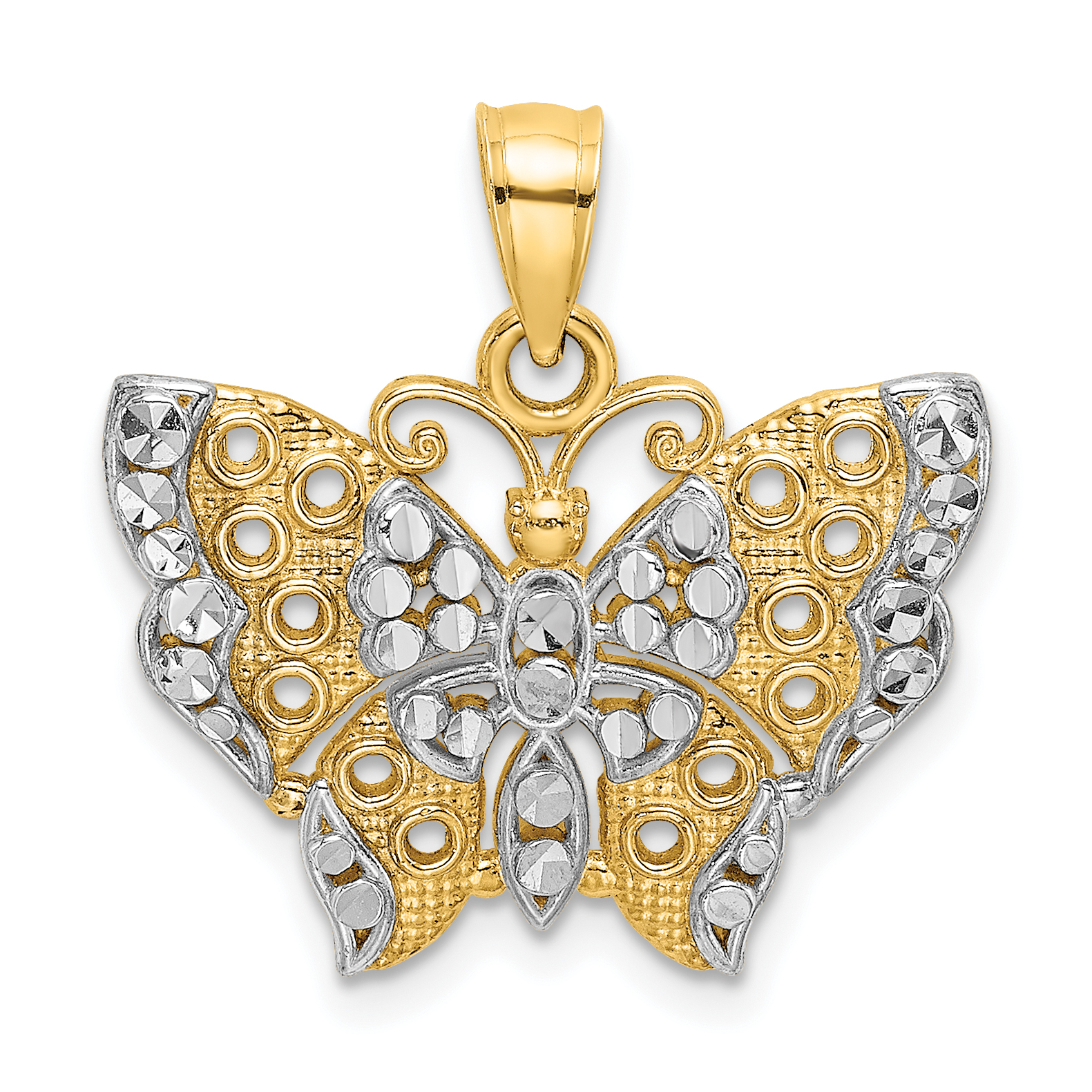 10k w/Rhodium Butterfly w/White Edge and Cut-out Wings (10K9336)