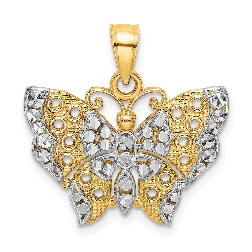 10k w/Rhodium Butterfly w/White Edge and Cut-out Wings (10K9336)