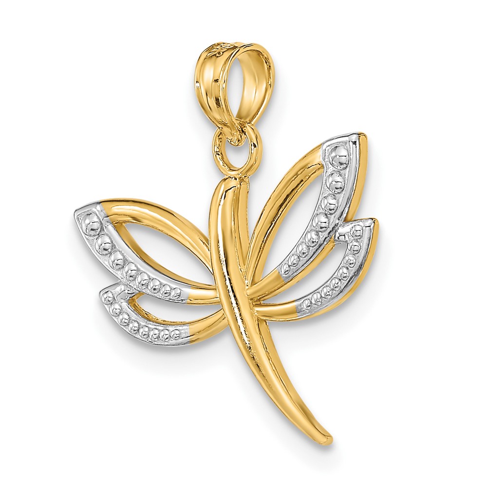 10K w/ Rhodium Textured Dragonfly Charm (10K9341)