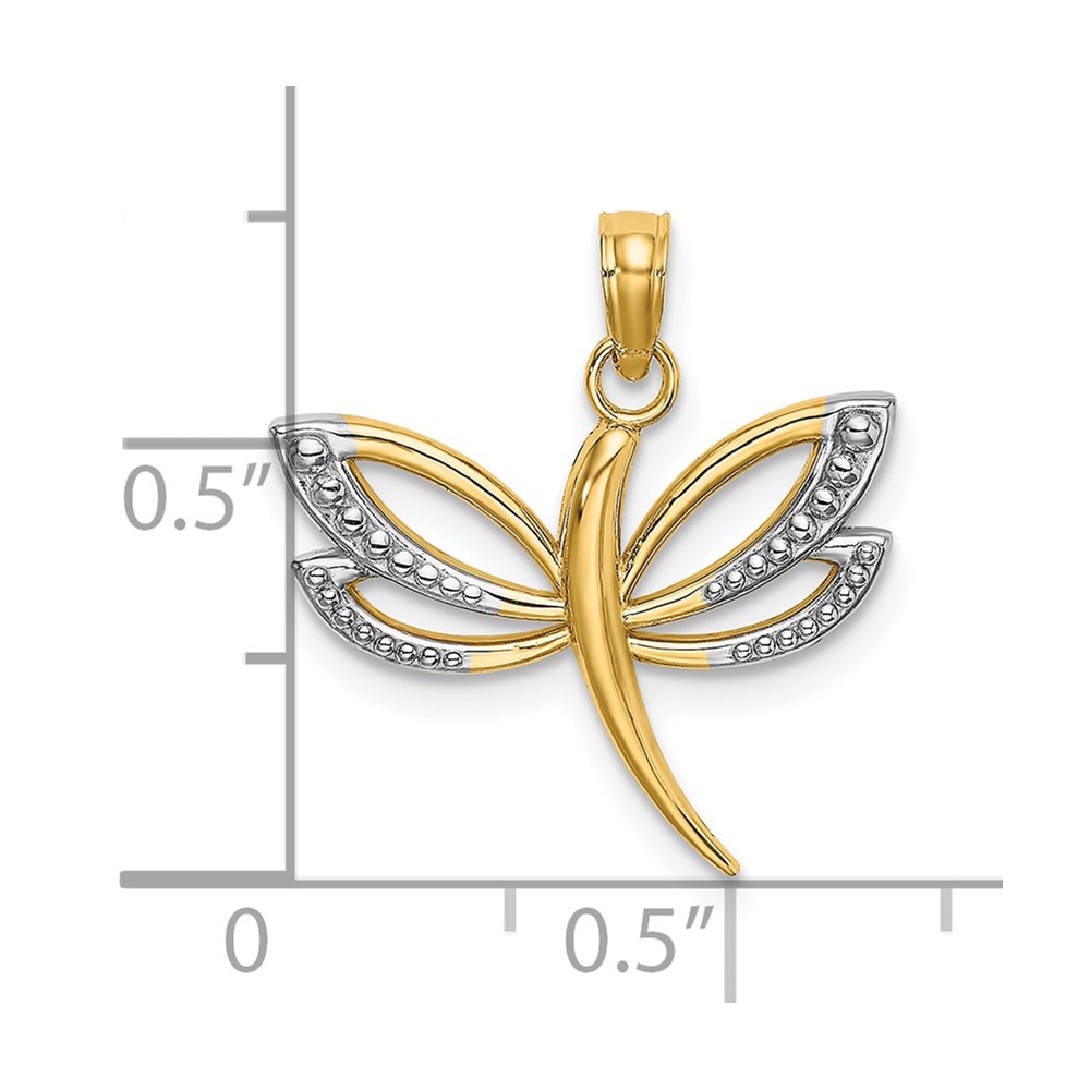 10K w/ Rhodium Textured Dragonfly Charm (10K9341)