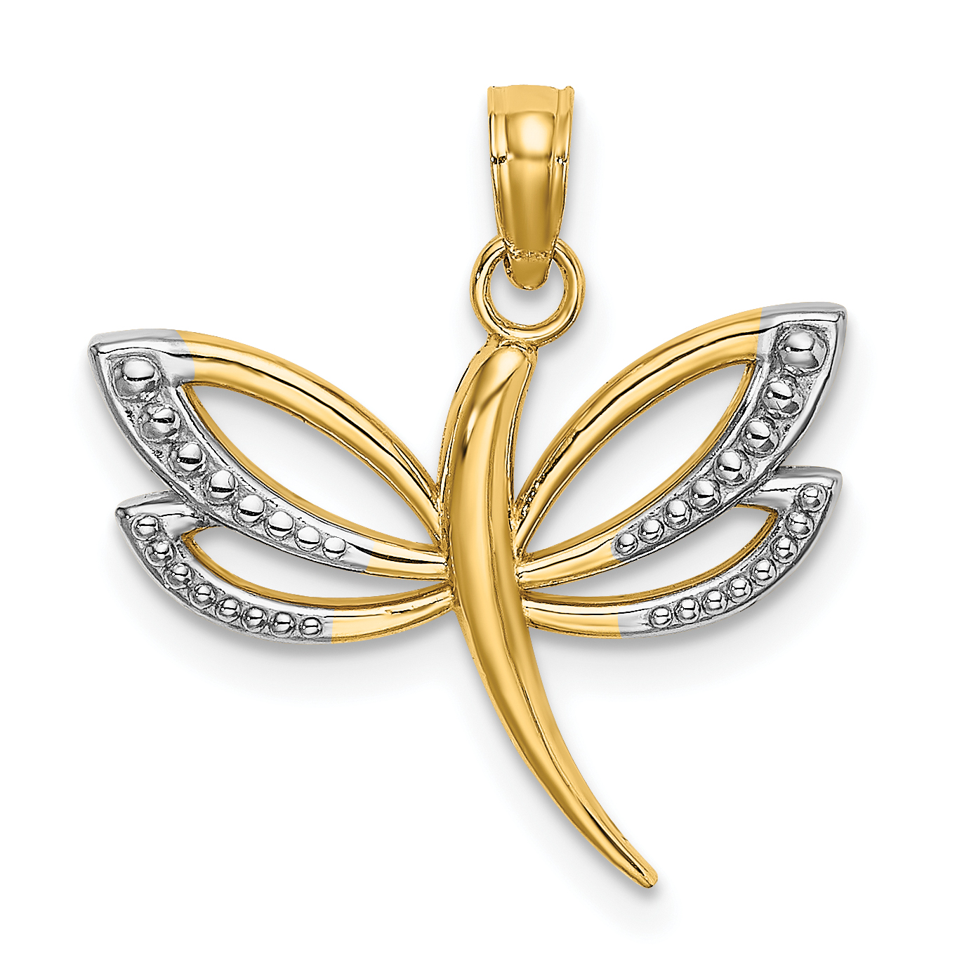 10K w/ Rhodium Textured Dragonfly Charm (10K9341)