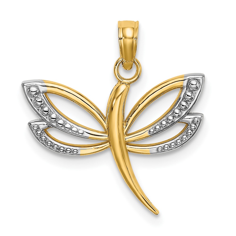 10K w/ Rhodium Textured Dragonfly Charm (10K9341)