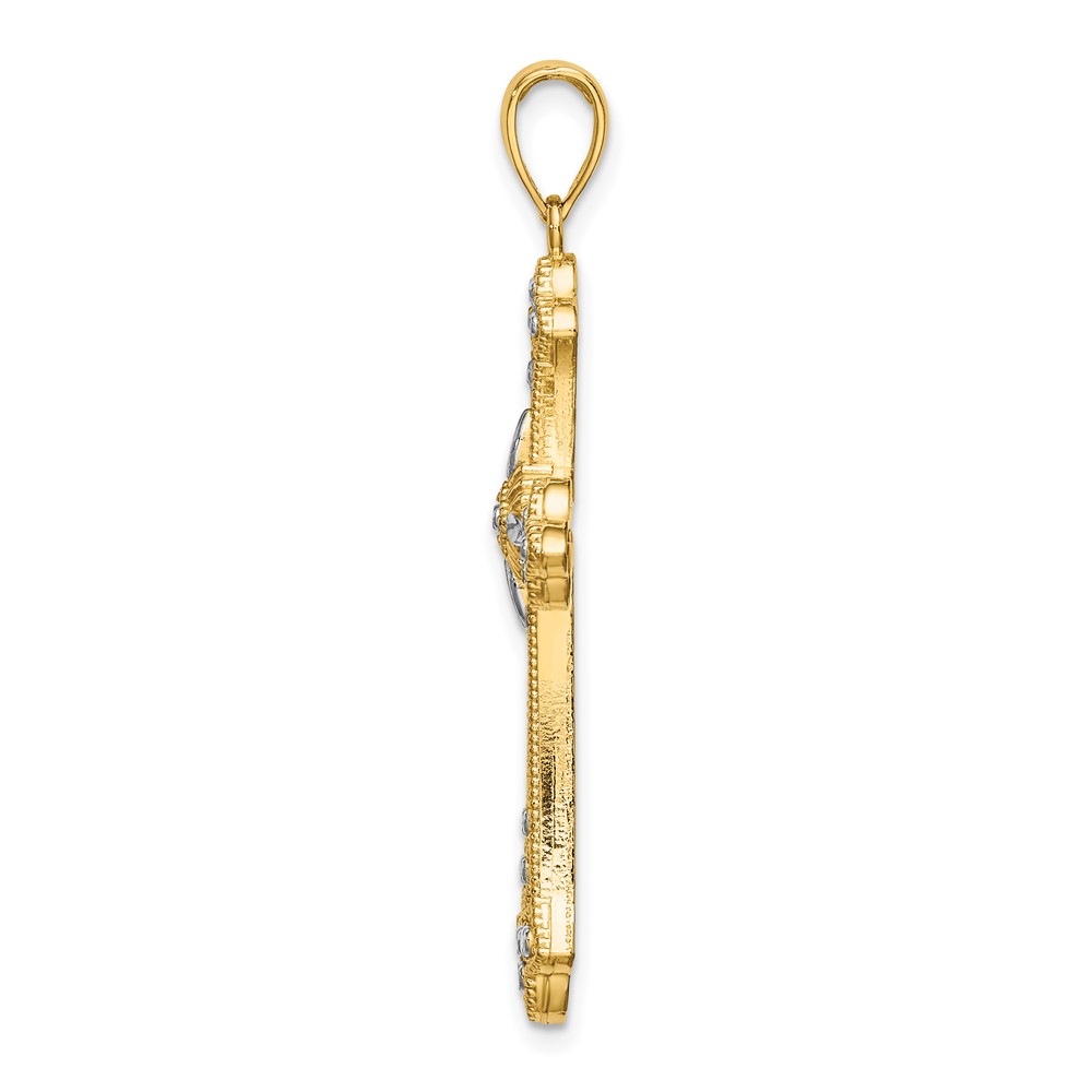10K W/ Rhodium D/C Edges Cross Charm (10K9344)