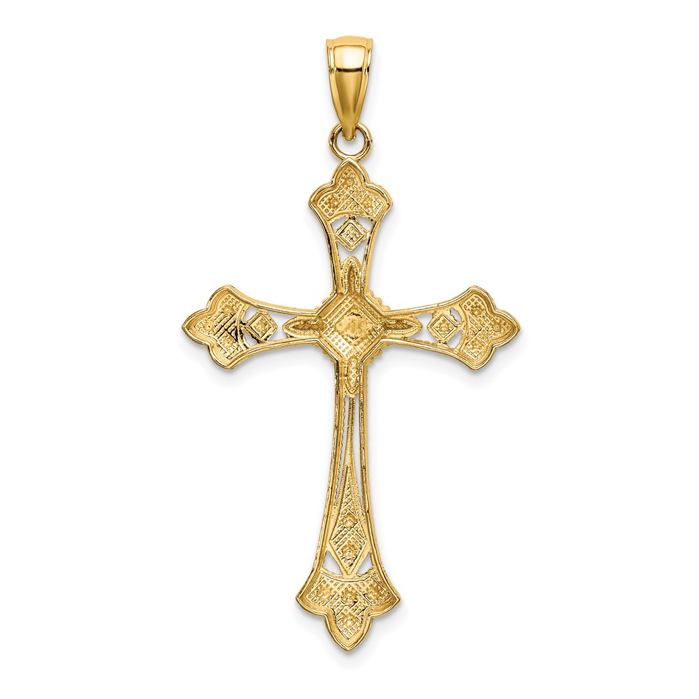10K W/ Rhodium D/C Edges Cross Charm (10K9344)