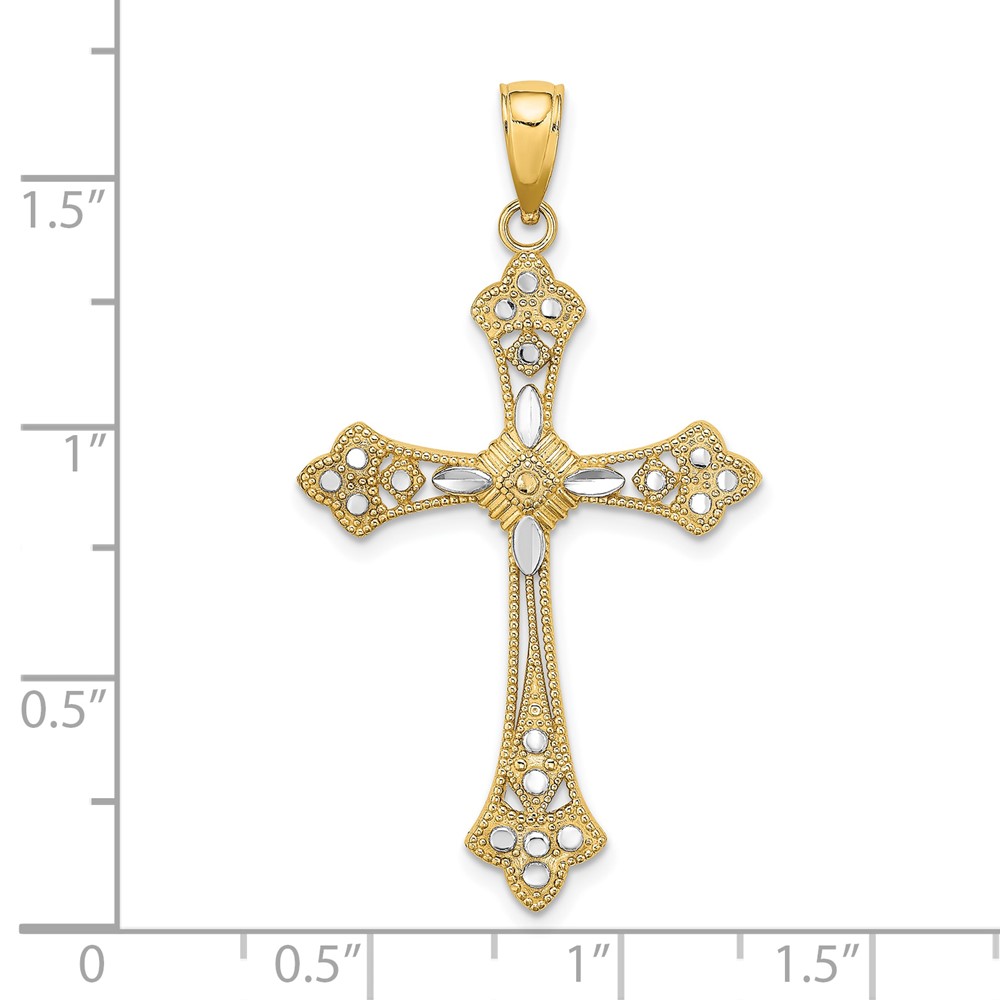 10K W/ Rhodium D/C Edges Cross Charm (10K9344)