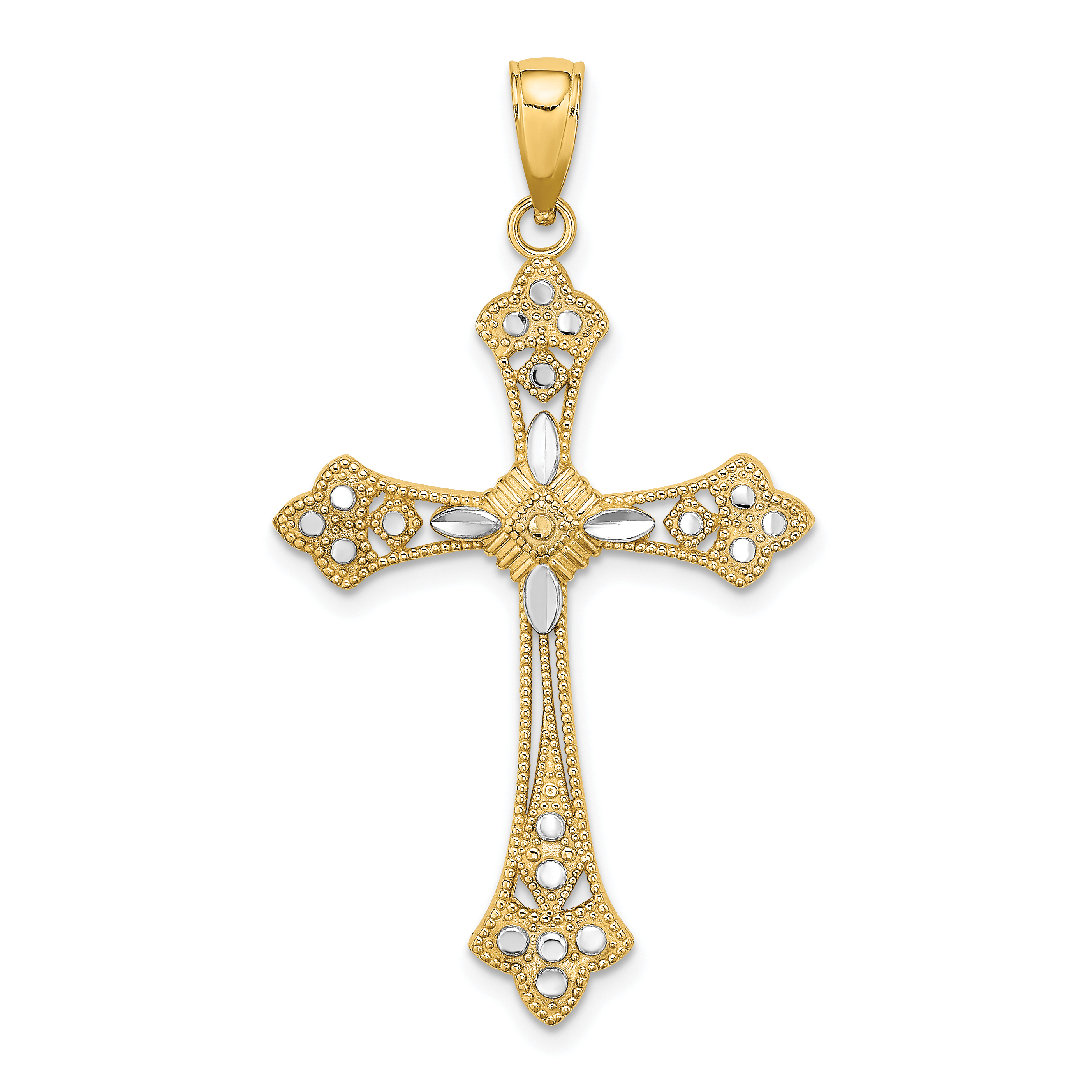 10K W/ Rhodium D/C Edges Cross Charm (10K9344)