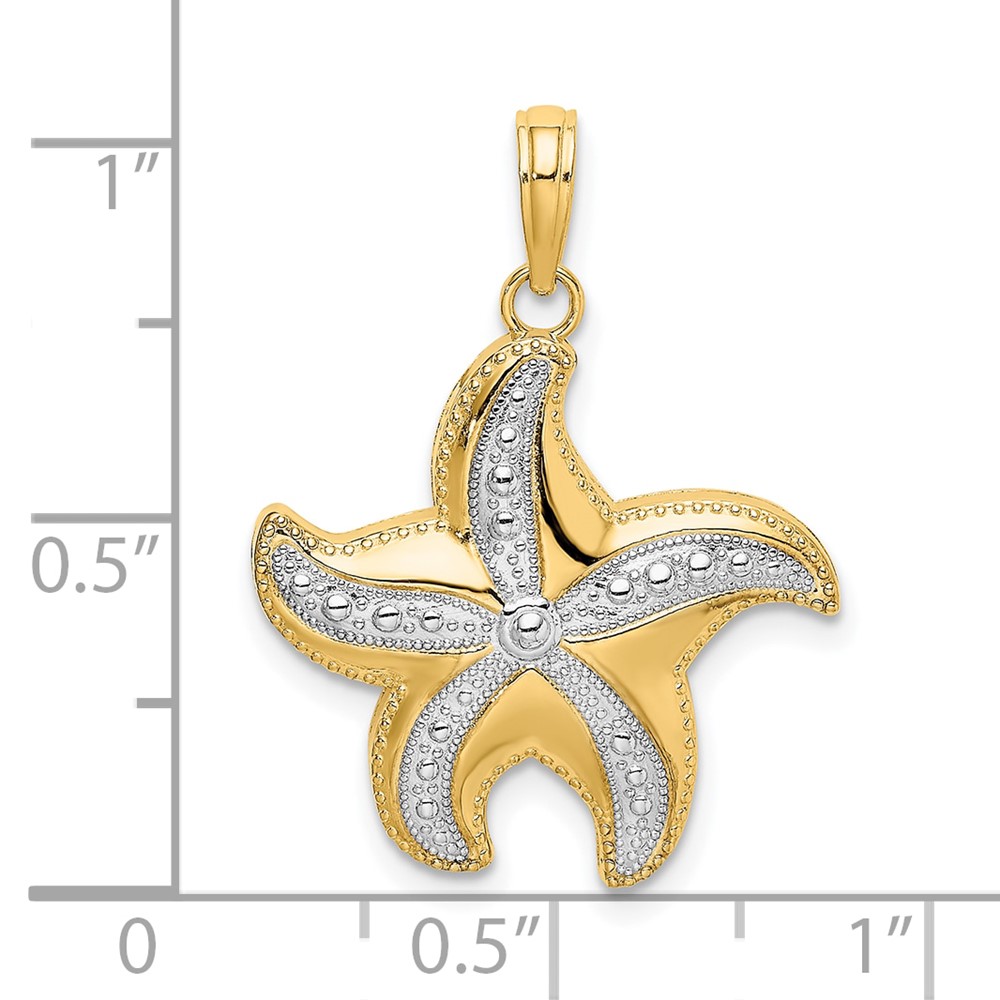 10K w/Rhodium D/C Polished Starfish Charm (10K9391)