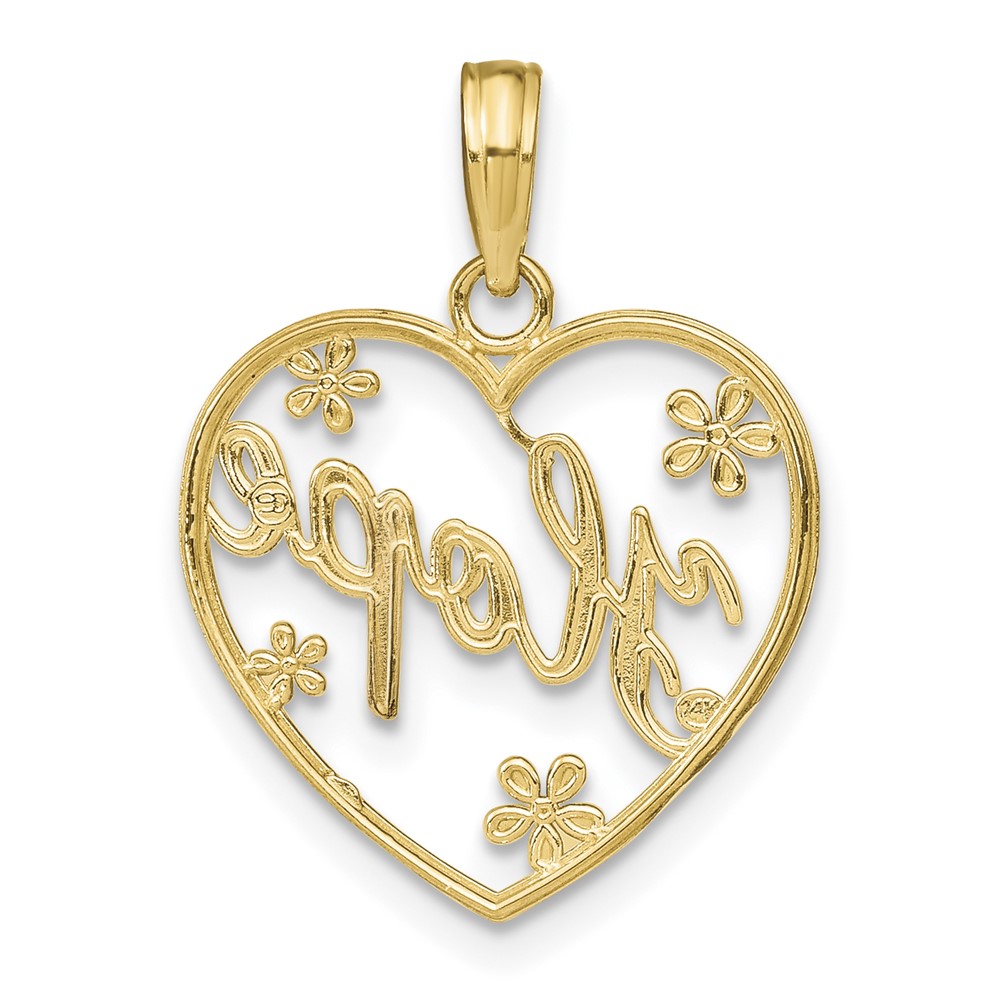 10k w/Rhodium Hope In Heart w/Flowers Charm (10K9397)